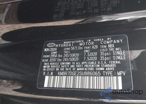 2025 Hyundai Palisade Calligraphy z USA, uszkodzony, nr VIN KM8R7DGE2SU886065